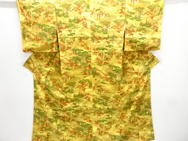 橋に花鳥模様小紋着物